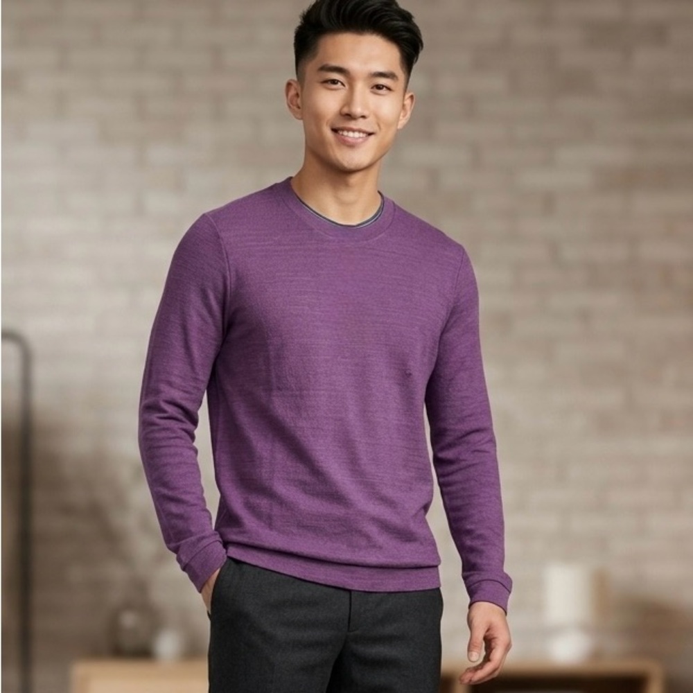 Hugo Boss Men's Rich Purple Crewneck Long Sleeve Sweater